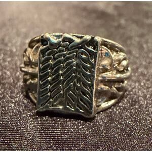 Silver Tone Viking or Norse-themed ring runic symbols or Scandinavian art sz 9